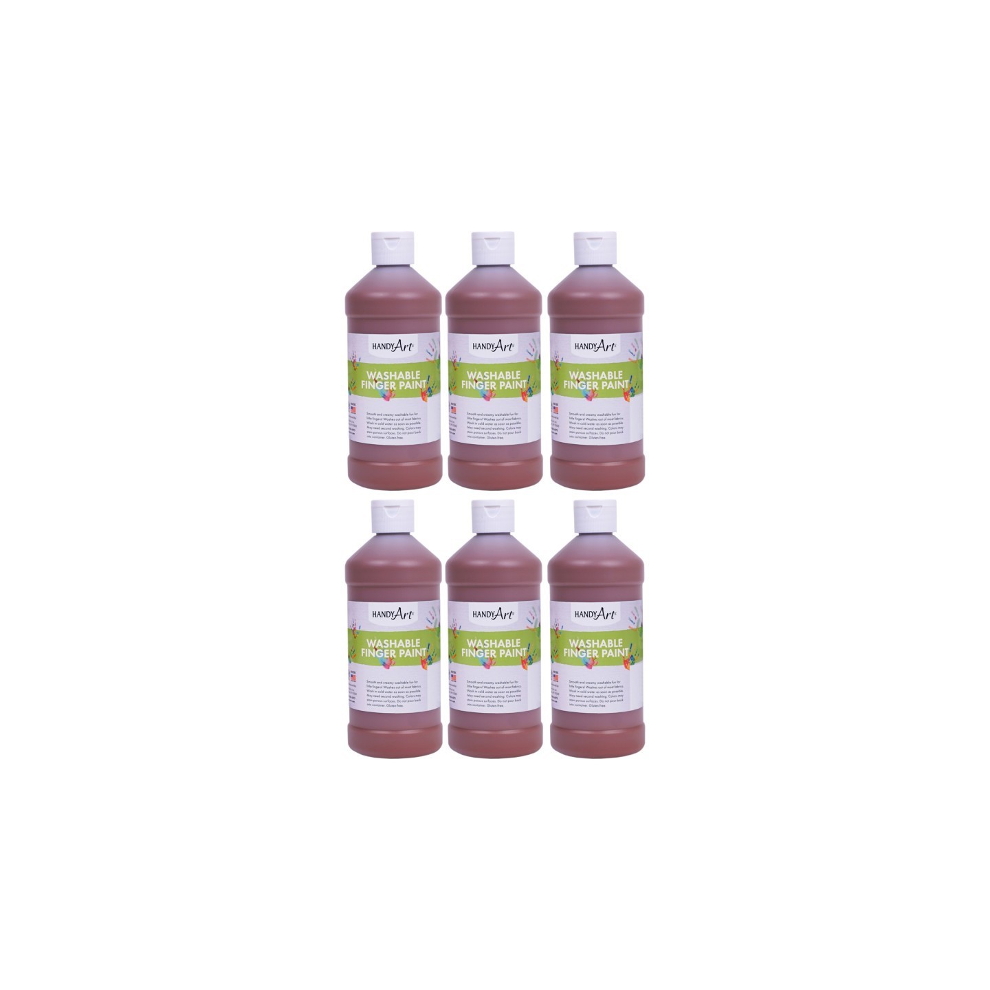 Handy Art® Washable Finger Paint, Brown, 16 oz., Pack of 6