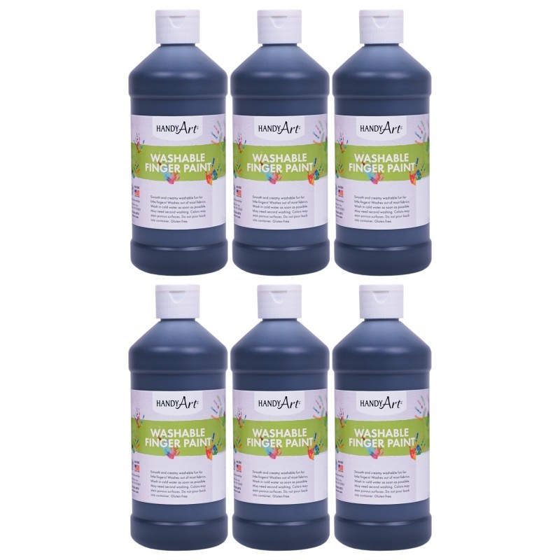 Handy Art® Washable Finger Paint, Black, 16 oz., Pack of 6