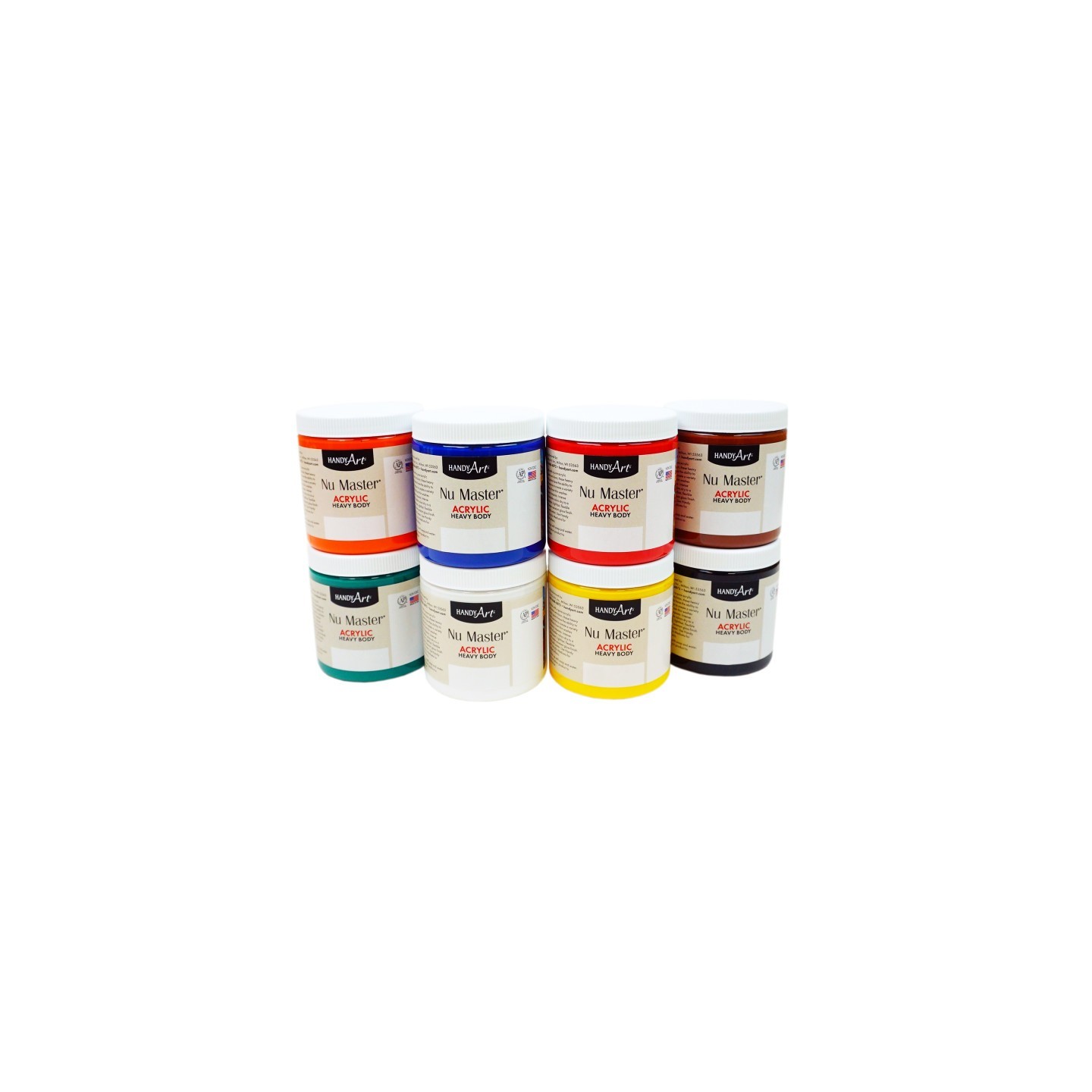 Handy Art® Nu Master Heavy Body Acrylic Paint, Basic Colors, 8 oz, Set of 8