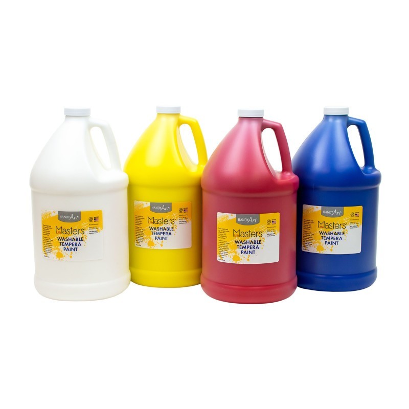 Handy Art® Little Masters® Washable Tempera Paint - 4 Gallon Kit, White, Yellow, Red, Blue