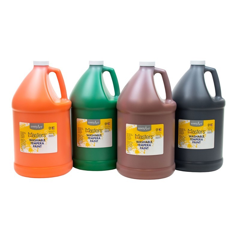 Handy Art® Little Masters® Washable Tempera Paint - 4 Gallon Kit, Orange, Green, Brown, Black