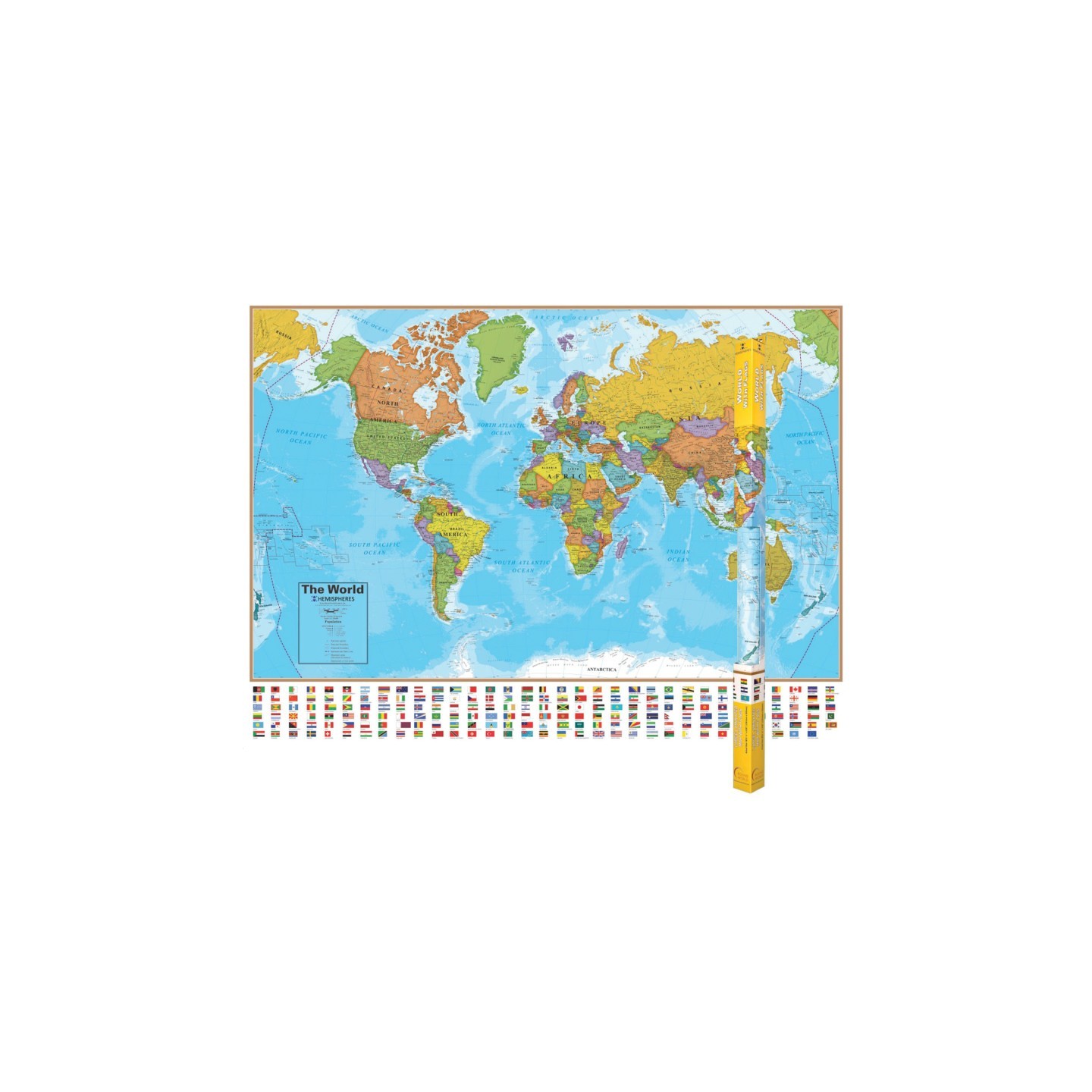Hemispheres® Blue Ocean Series World Laminated Wall Map, 38" x 51"