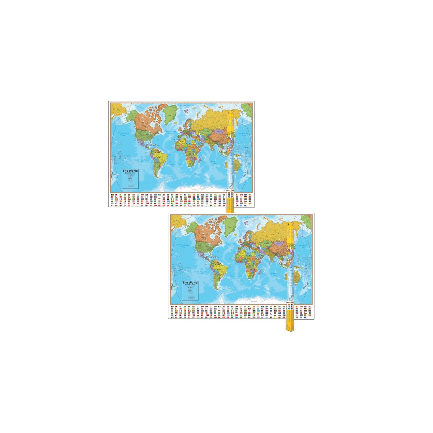 Hemispheres® Blue Ocean Series World Laminated Wall Map, 38" x 51", Pack of 2
