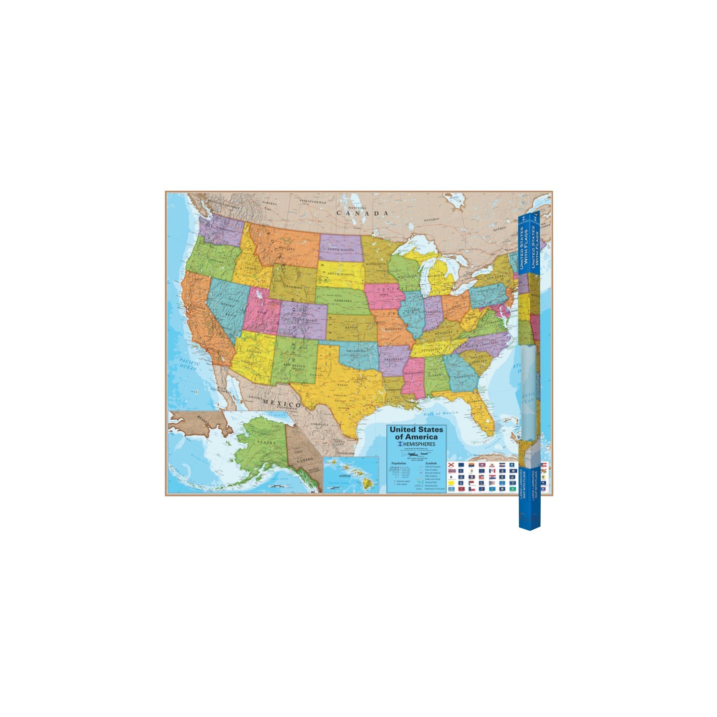 Hemispheres® Blue Ocean Series USA Laminated Wall Map, 38" x 48"
