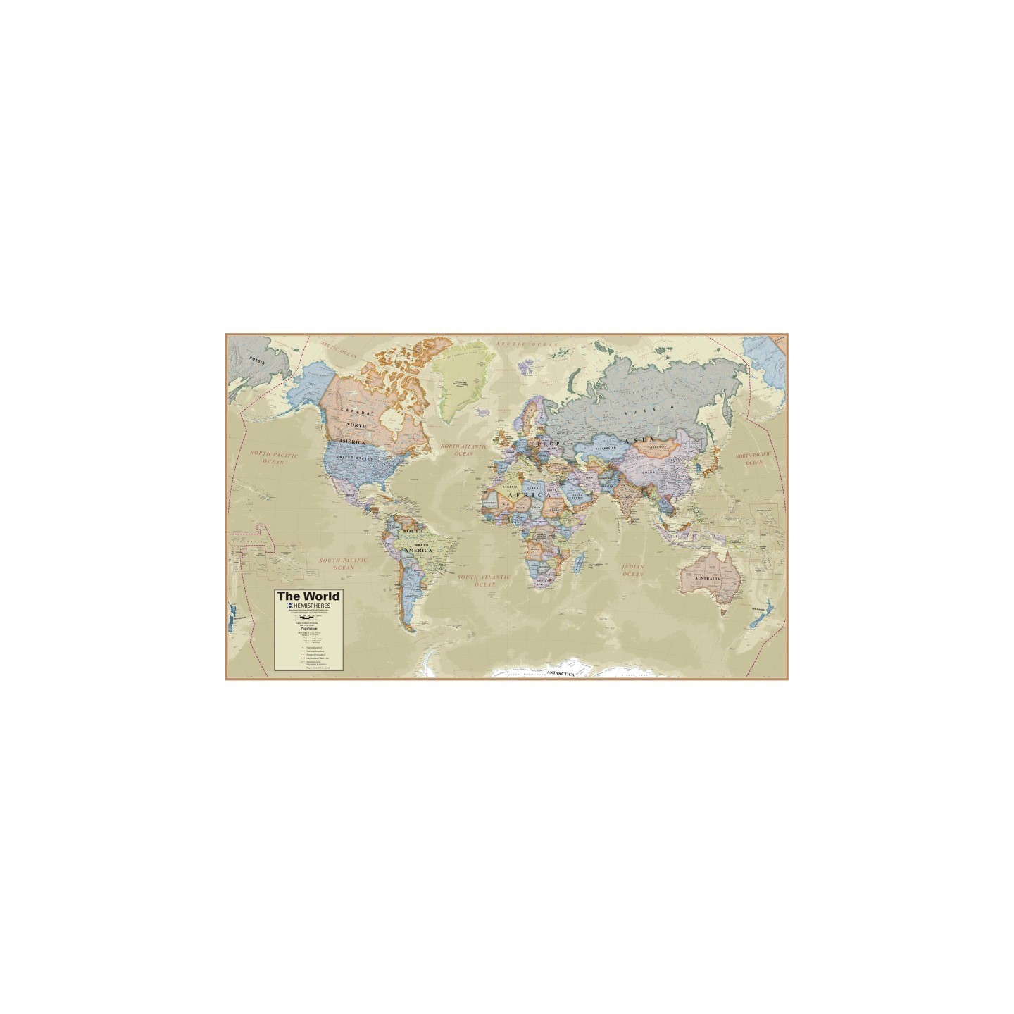 Hemispheres® Boardroom Series World Laminated Wall Map