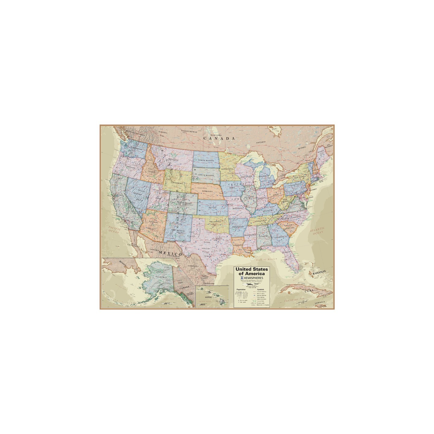 Hemispheres® Boardroom Series United States Laminated Wall Map