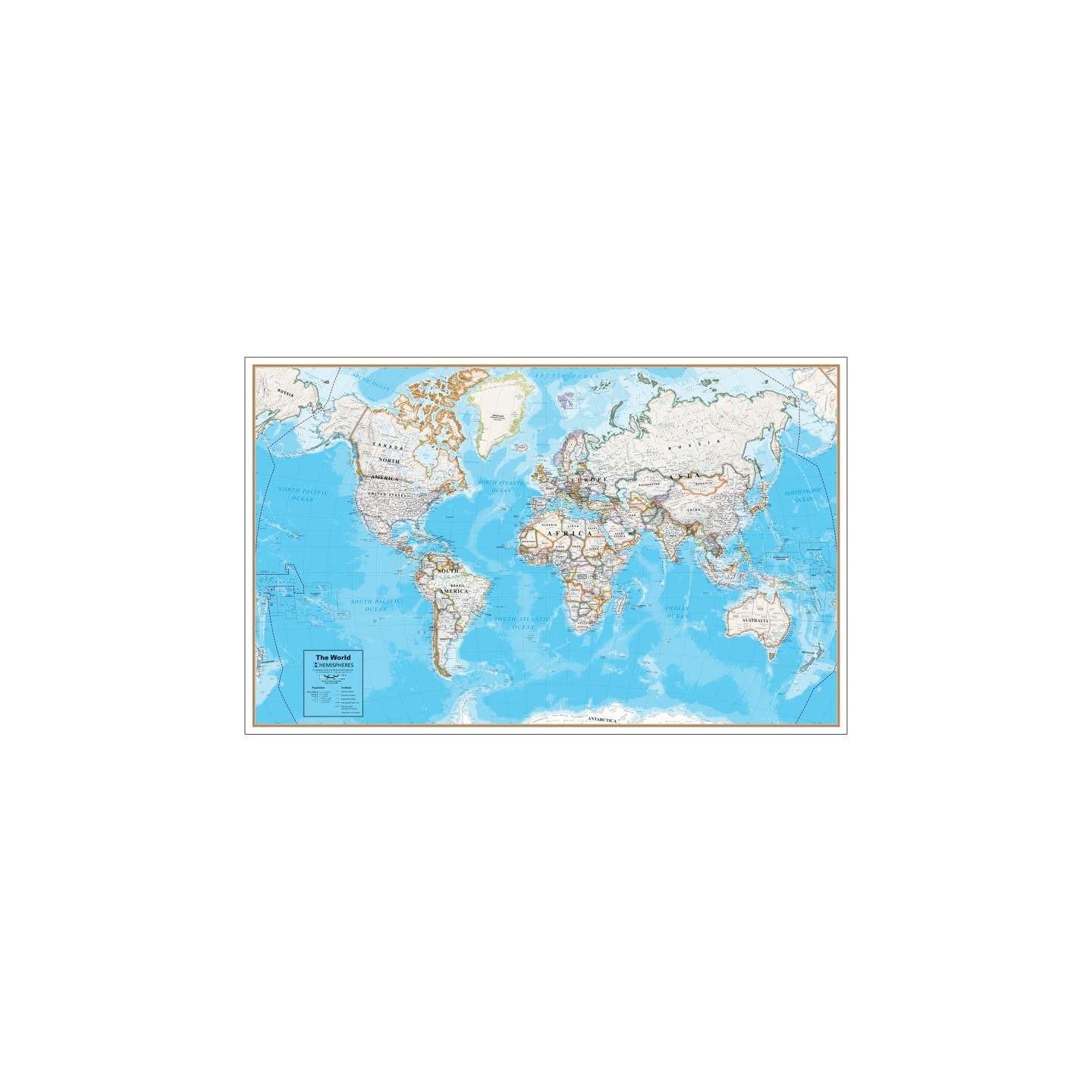 Hemispheres® Contemporary Laminated Wall Map, World