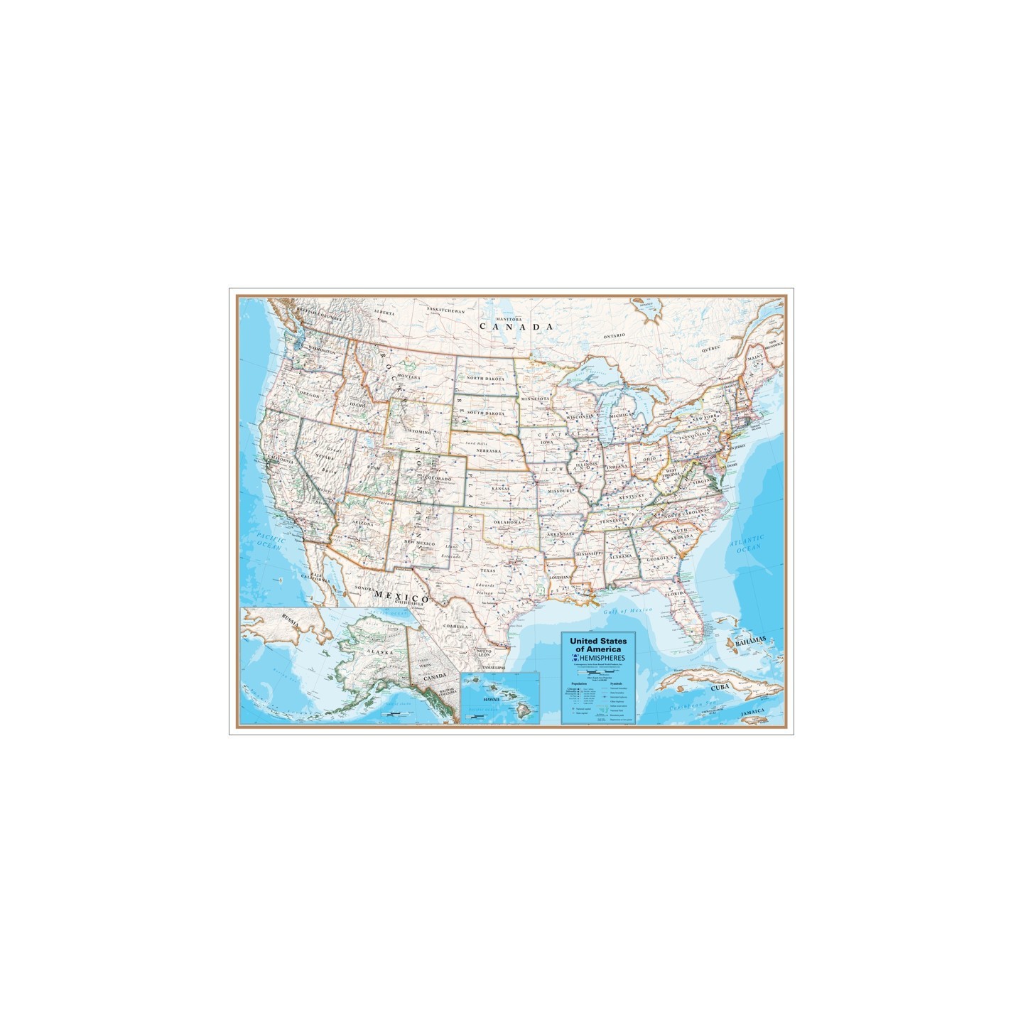 Hemispheres® Contemporary Laminated Wall Map, United States