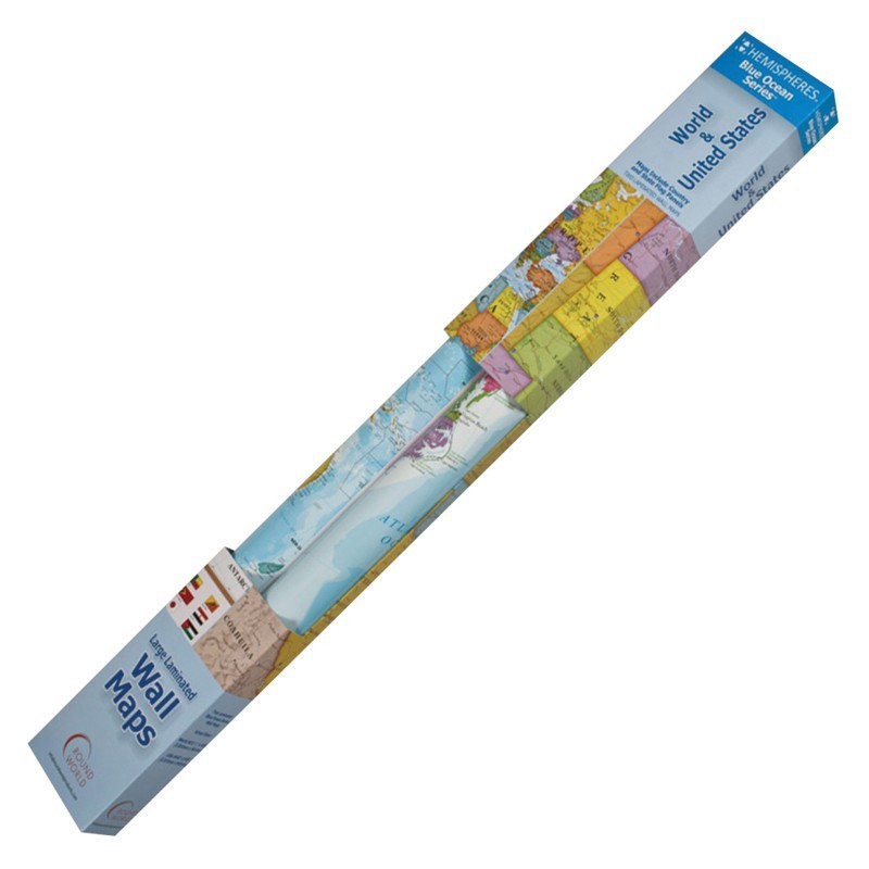 Hemispheres® Blue Ocean Series World/USA Laminated Wall Maps, 2-Pack