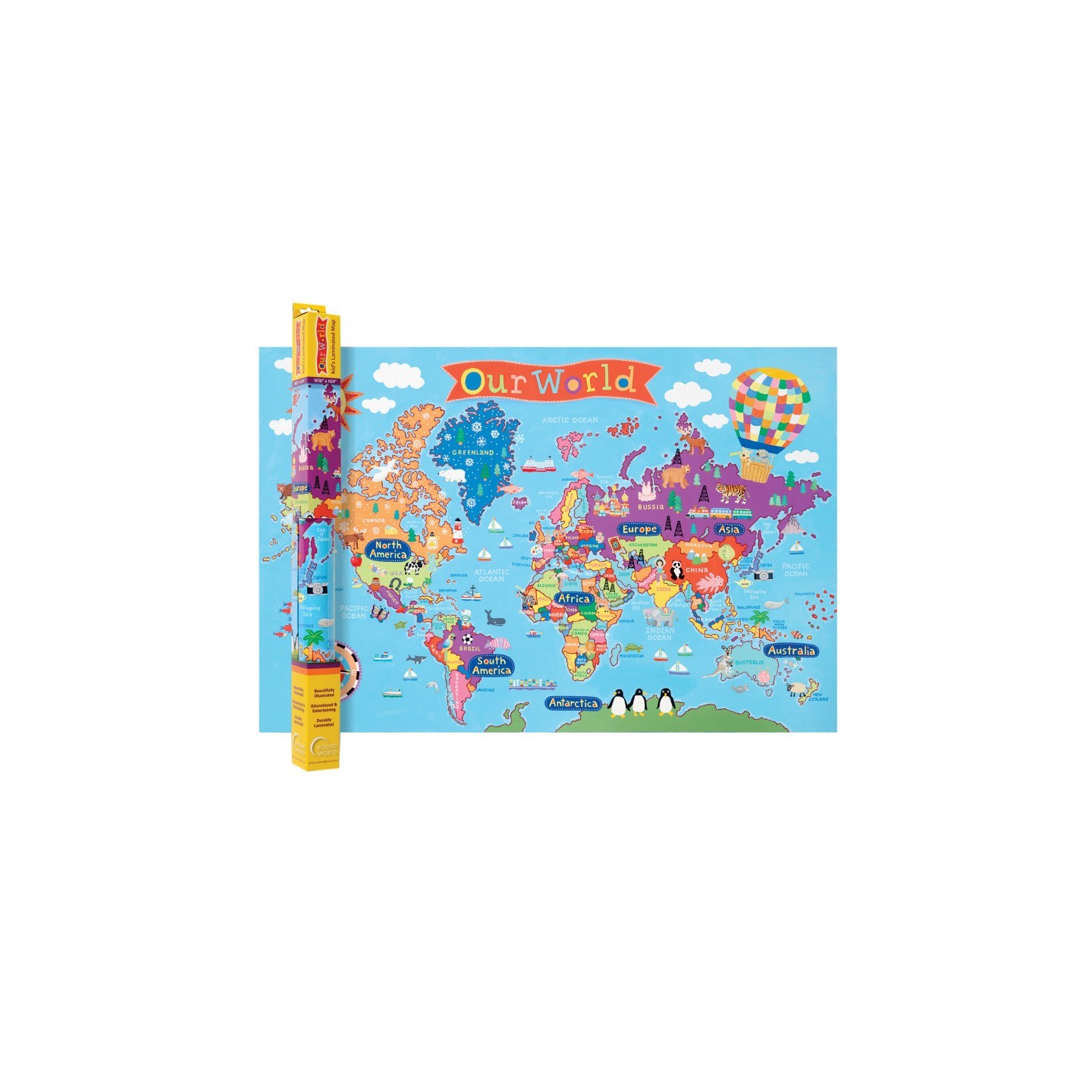Round World Products Kid's Wall Map, World, 24" x 36"
