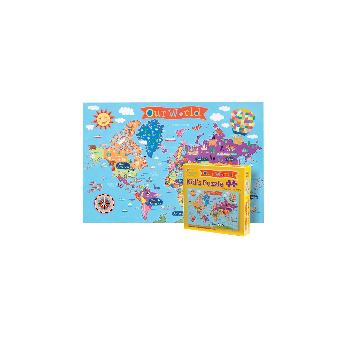Round World Products Kid's Jigsaw Puzzle, World, 13" x 19", 100 Pieces