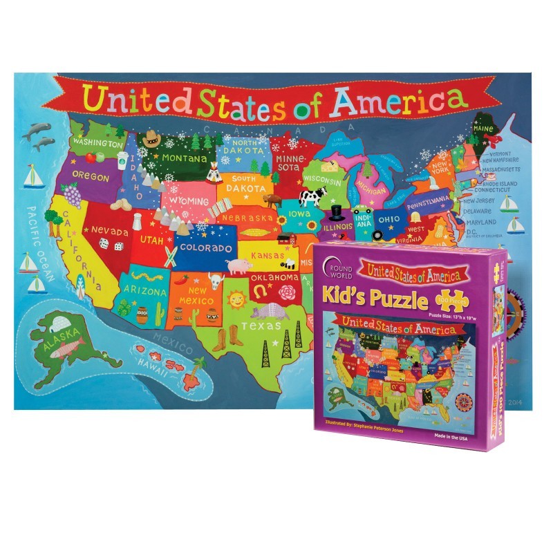 Round World Products Kid's Jigsaw Puzzle, United States, 13" x 19", 100 Pieces