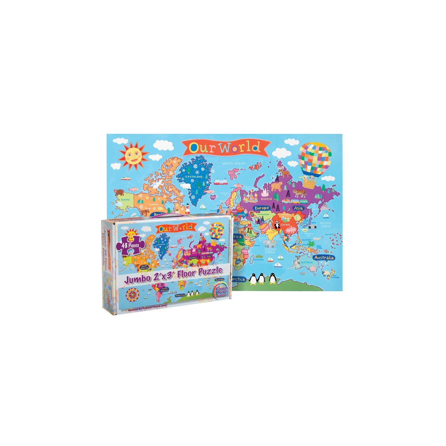 Round World Products World Floor Puzzle for Kids, 24"H x 36"L, 48 Pieces