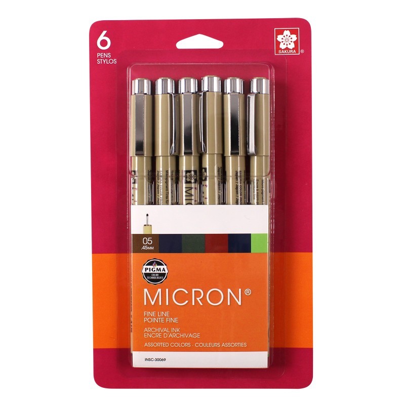 Sakura Pigma Micron Pens, Size 05, Assorted Heritage/Earth Colors, 6-Piece Set, Blister Card