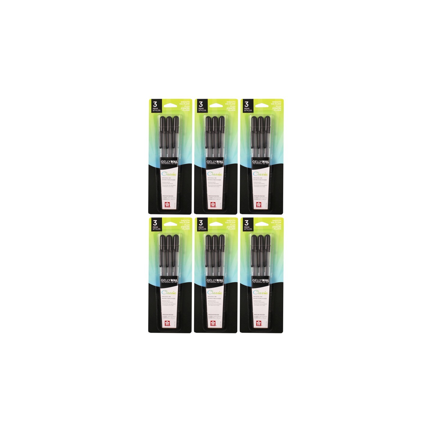 Sakura Gelly Roll Classic Gel Ink Pens, 08 Medium, Black, 3 Per Pack, 6 Packs