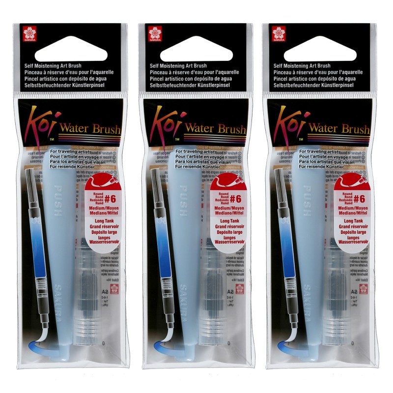 Sakura Koi Water Brush, 9mL Tank, Round, Medium, Pack of 3