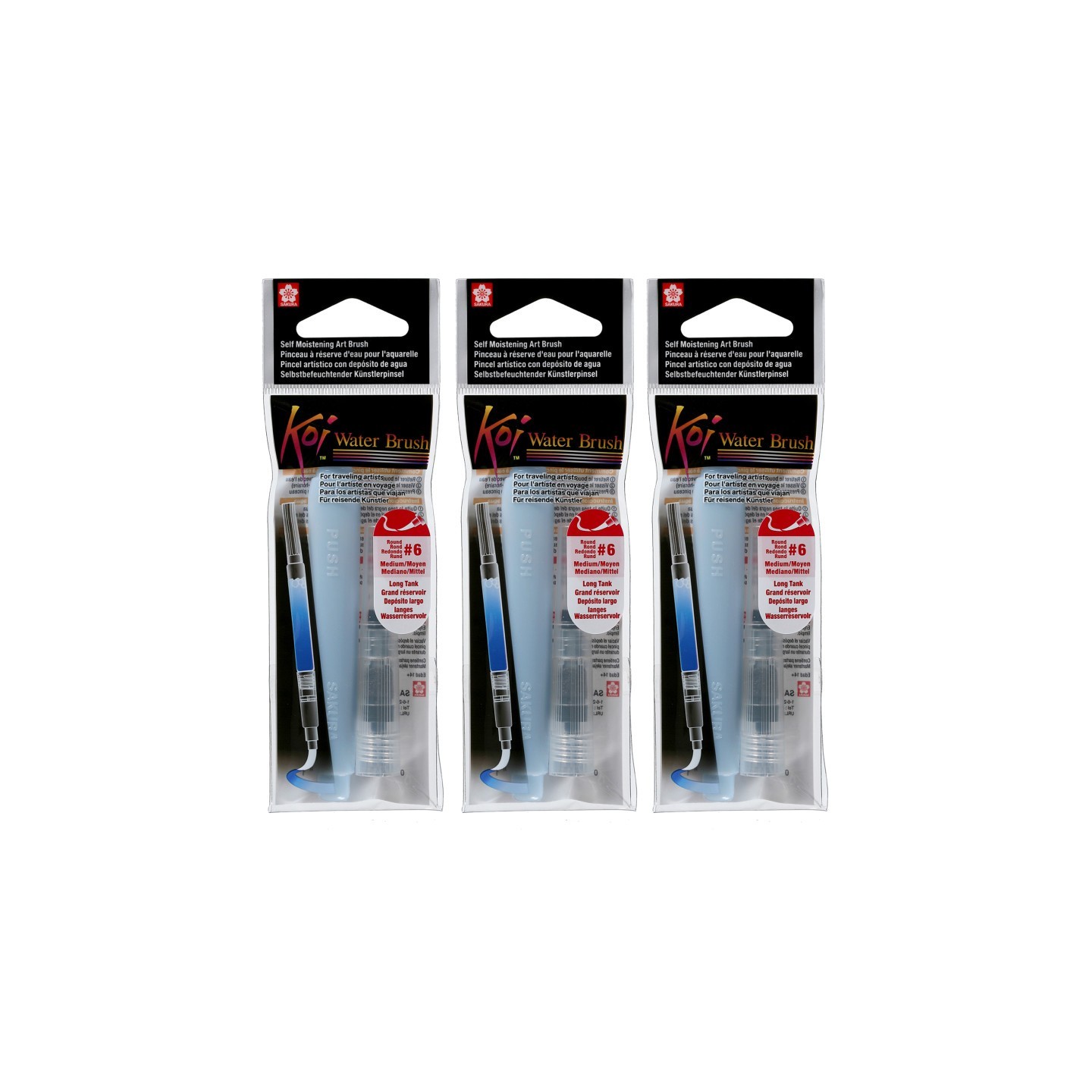 Sakura Koi Water Brush, 9mL Tank, Round, Medium, Pack of 3