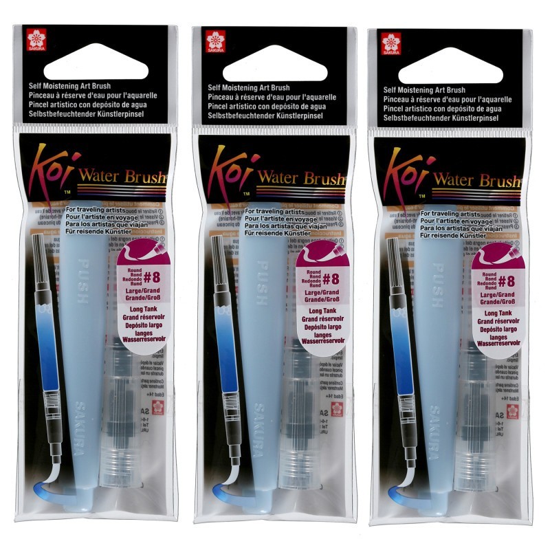 Sakura Koi Water Brush, 9mL Tank, Round, Large, Pack of 3