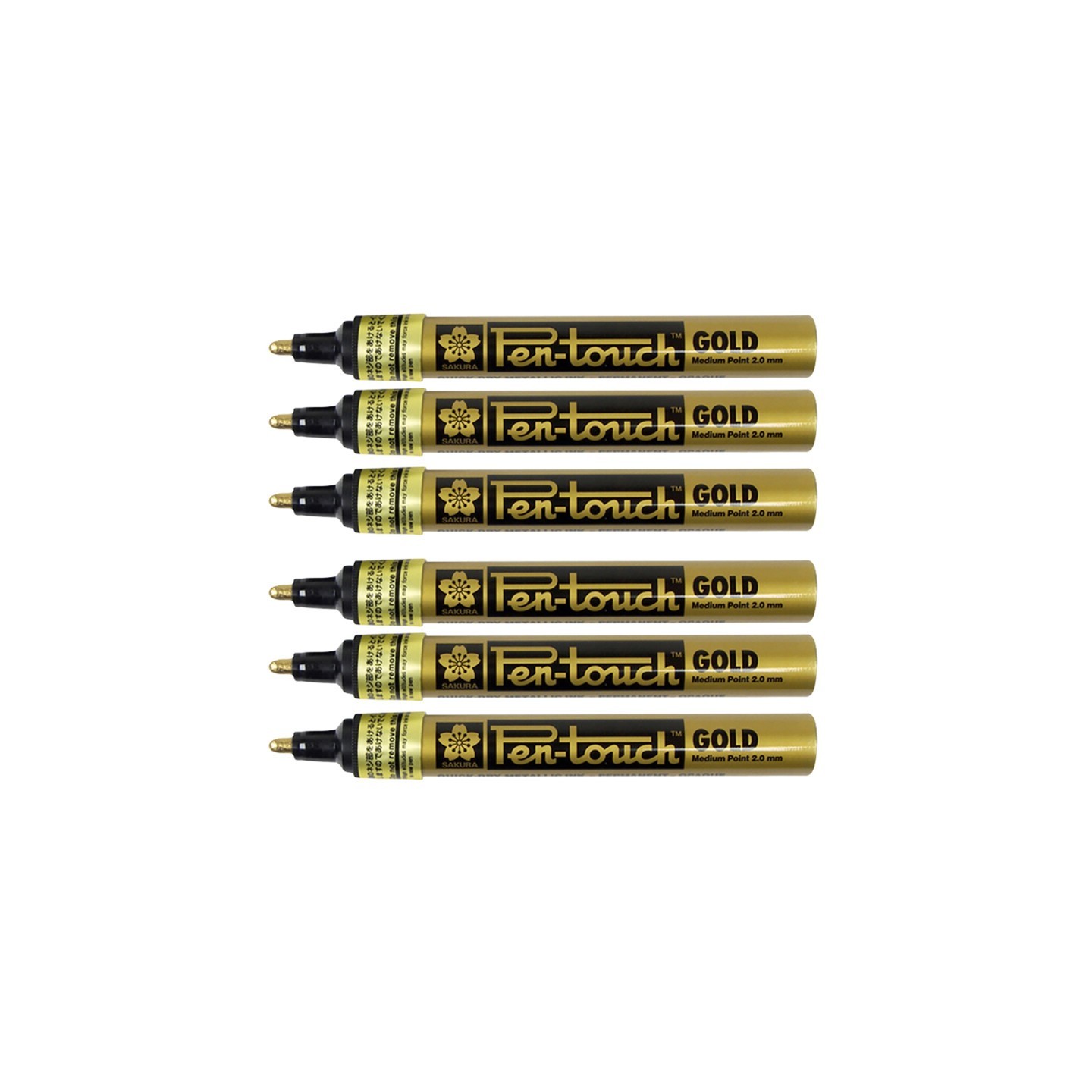 Sakura Pen-touch Paint Marker, Med 2.0mm, Gold, Pack of 6