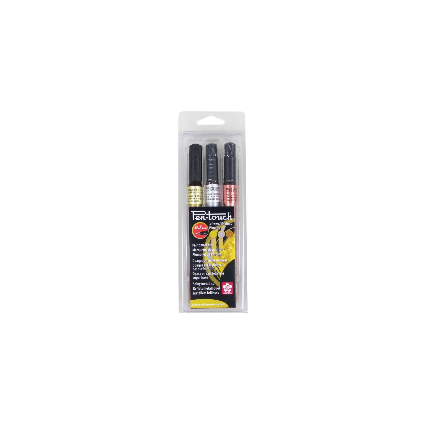 Sakura Pen-Touch Markers, 0.7mm, Assorted Metallics, 3-Piece Set, Clamshell Pack