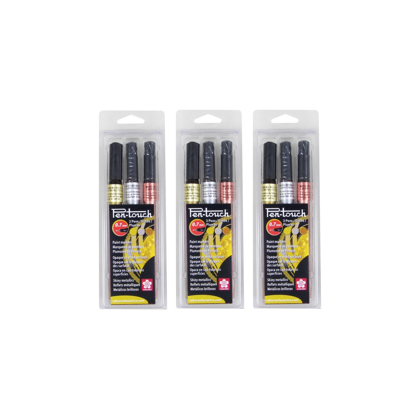 Sakura Pen-Touch Markers, 0.7mm, Assorted Metallics, 3 Per Set, 3 Sets