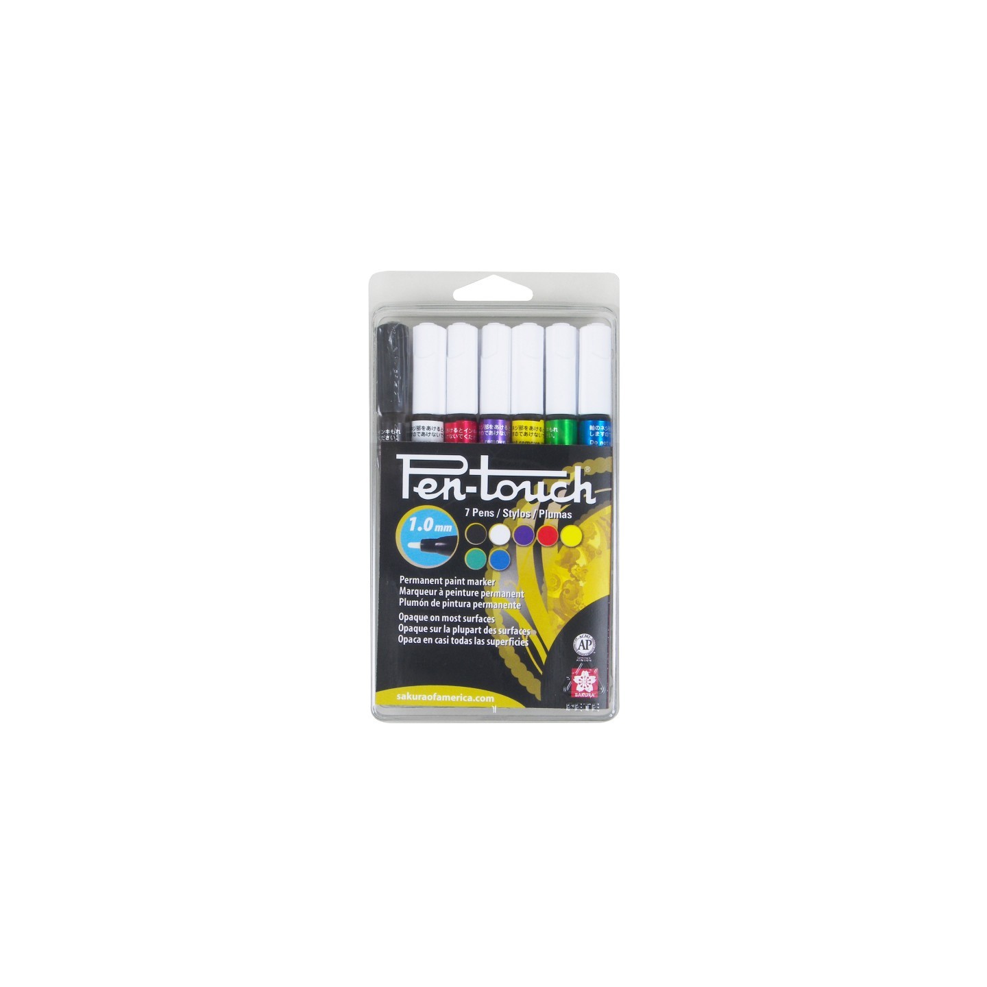 Sakura Pen-Touch Paint Markers, Fine, 1.0mm, Assorted Colors, 7-Piece Set, Clamshell
