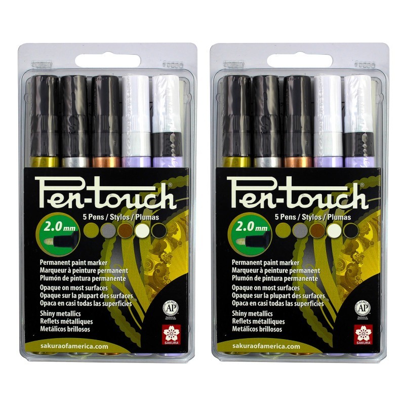 Sakura Pen-Touch Markers, 2.0mm Medium, Assorted Colors, 5 Per Set, 2 Sets