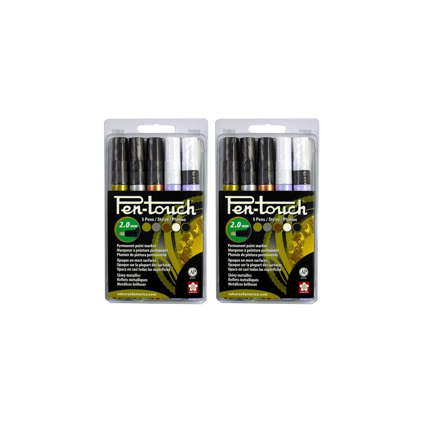 Sakura Pen-Touch Markers, 2.0mm Medium, Assorted Colors, 5 Per Set, 2 Sets