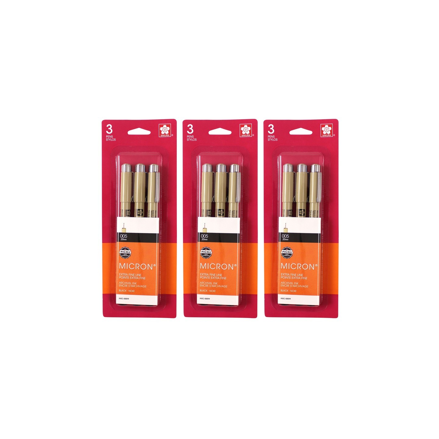 Sakura Pigma Micron Pens, Size 005 Extra Fine Point, Black, 3 Per Set, 3 Sets