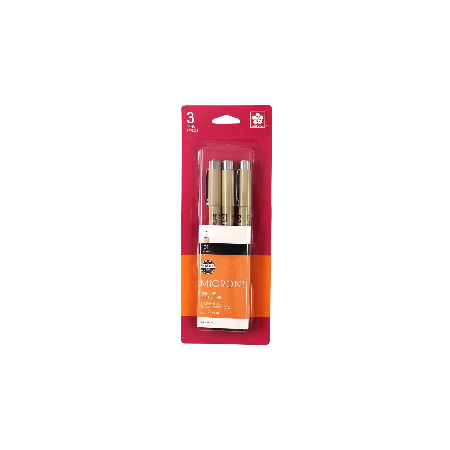Sakura Pigma Micron Pens, Size 01 Fine Point, Black, 3-Pack, Blister Pack