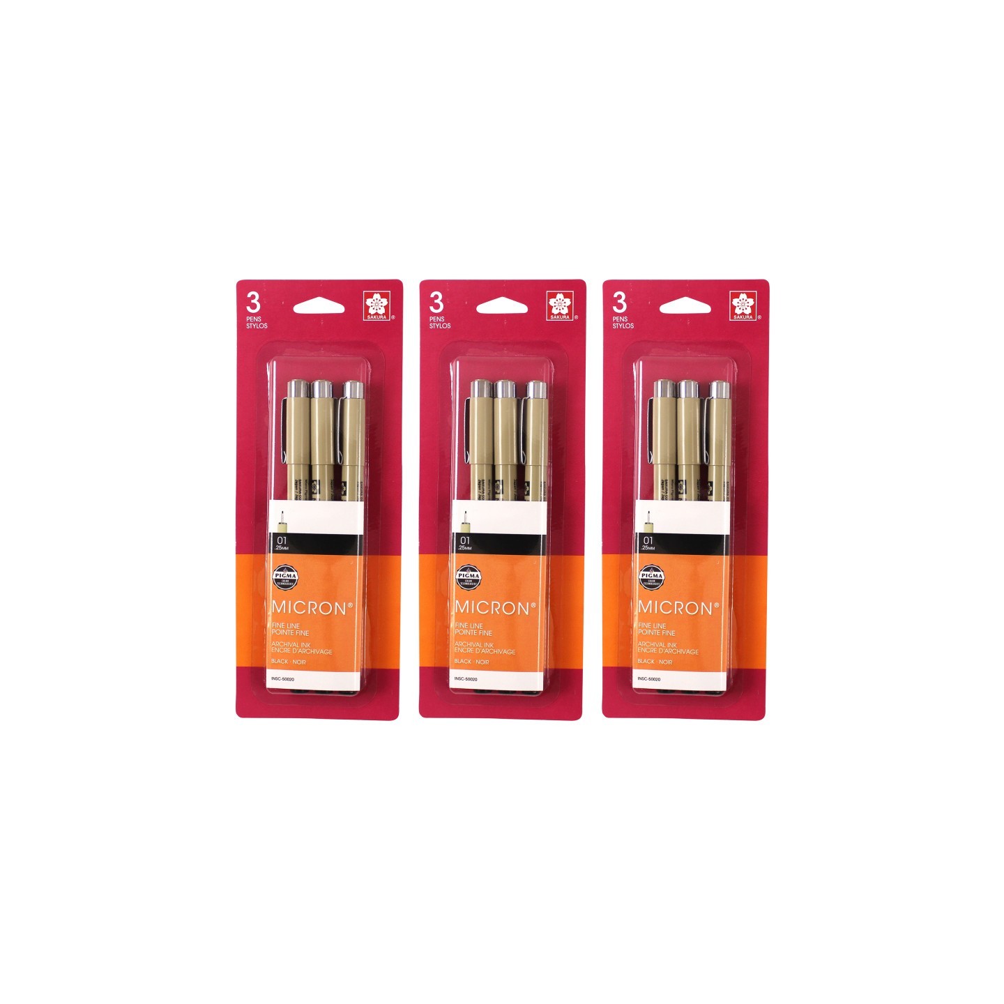 Sakura Pigma Micron Pens, Size 01 Fine Point, Black, 3 Per Set, 3 Sets