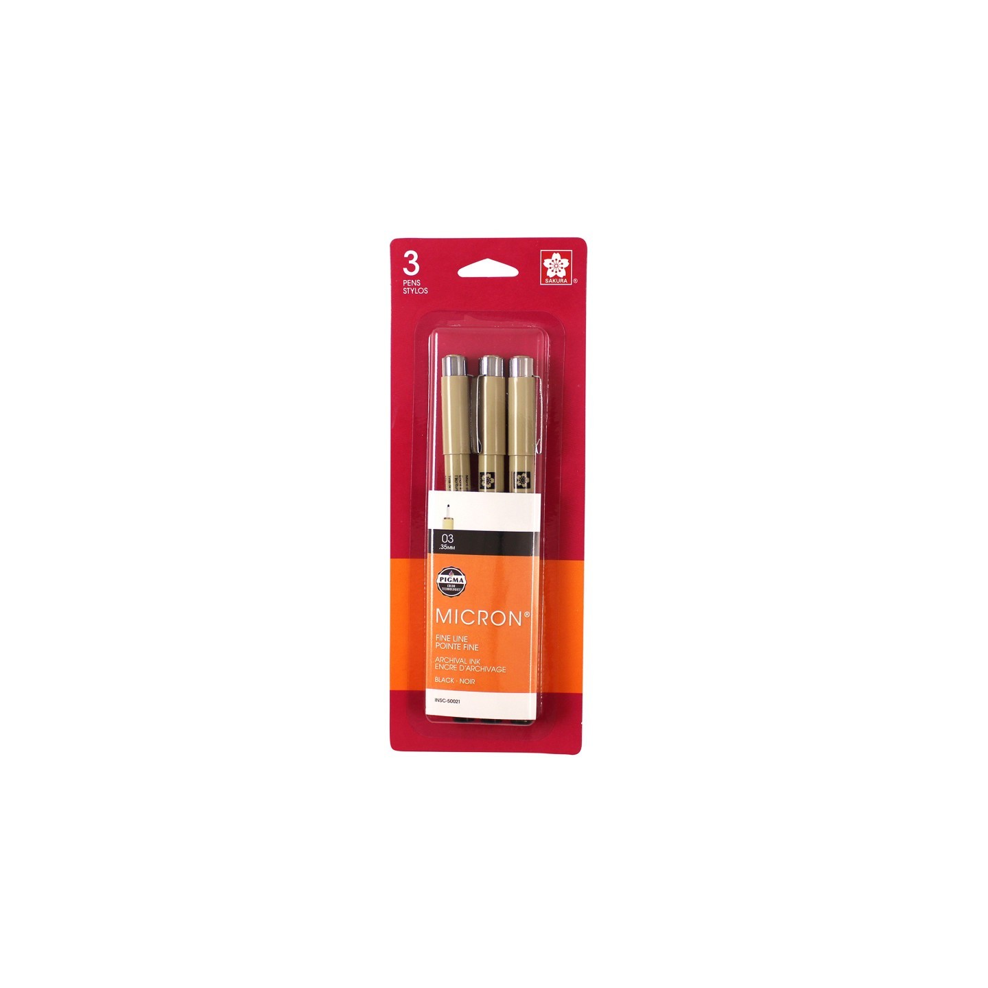 Sakura Pigma Micron Pens, Size 03 Fine Point, Black, 3-Pack, Blister Pack