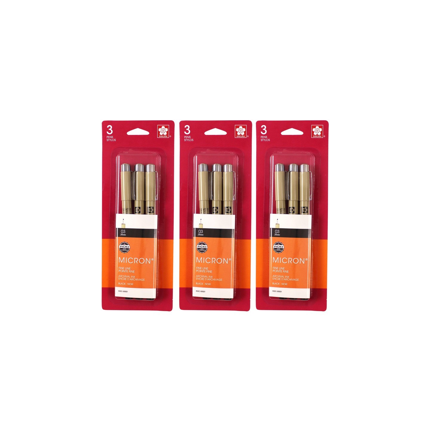 Sakura Pigma Micron Pens, Size 03 Fine Point, Black, 3 Per Set, 3 Sets
