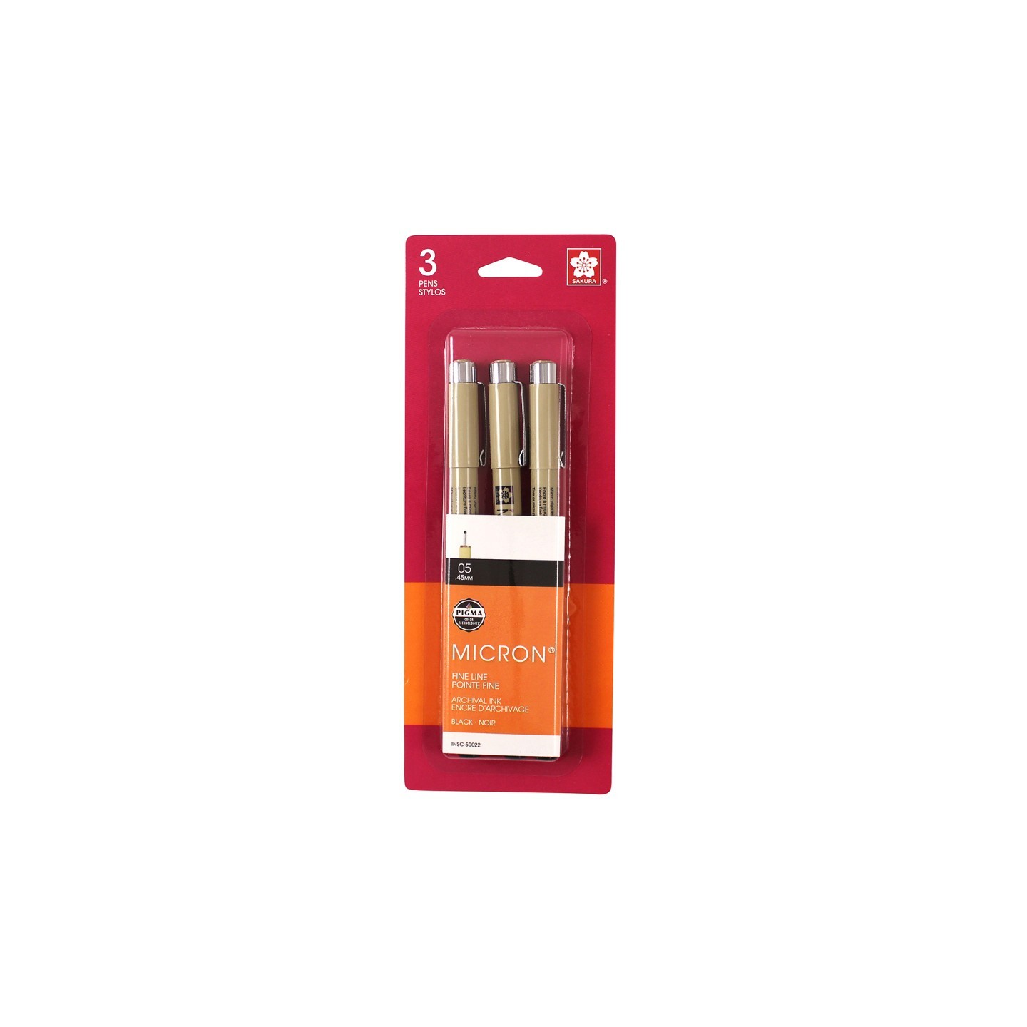 Sakura Pigma Micron Pens, Size 05 Fine Point, Black, 3-Pack, Blister Pack