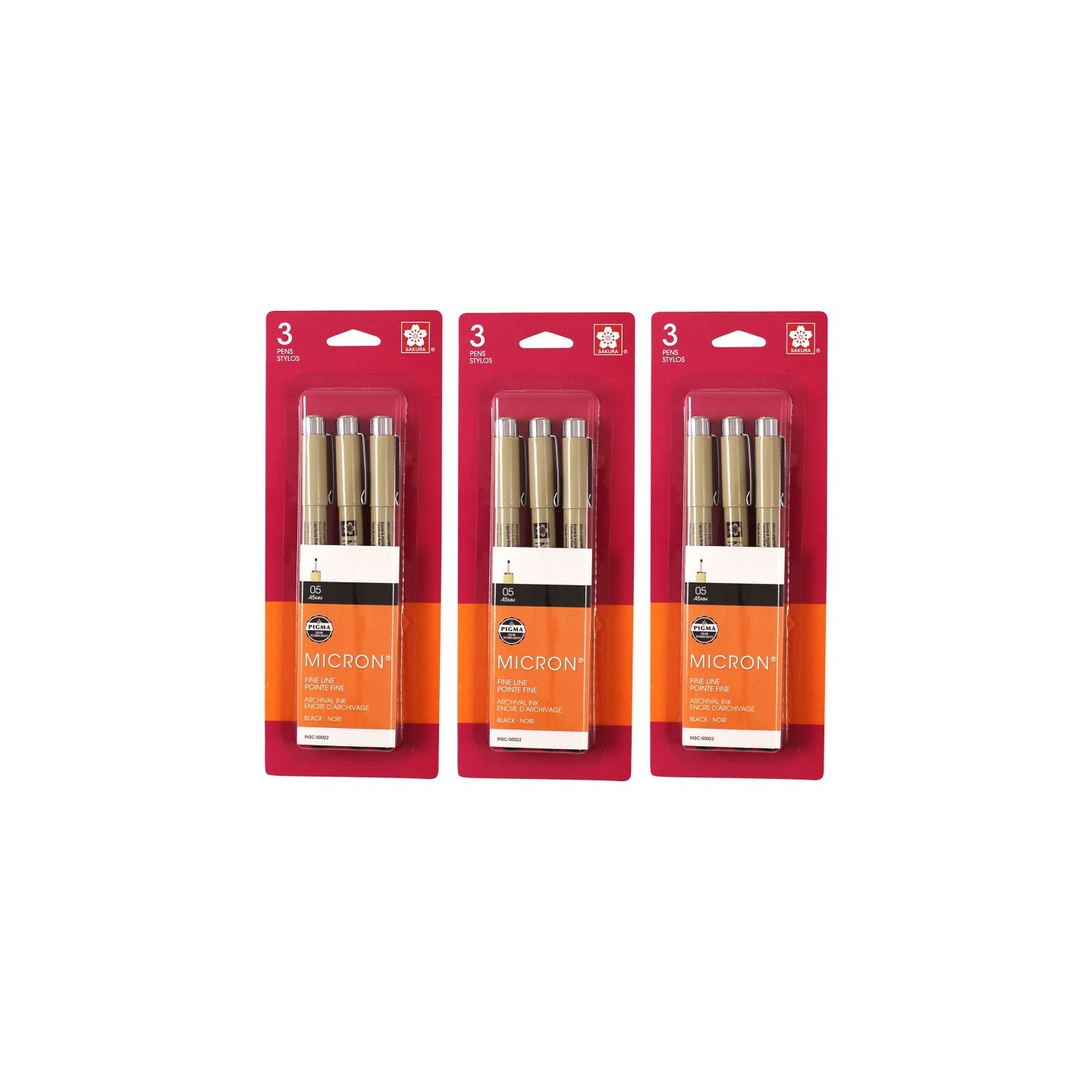 Sakura Pigma Micron Pens, Size 05 Fine Point, Black, 3 Set, 3 Sets