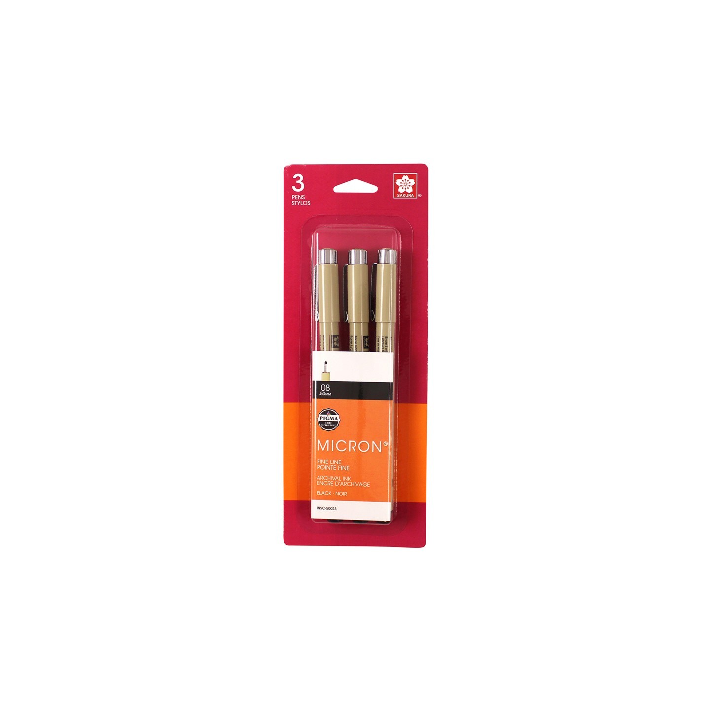 Sakura Pigma Micron Pens, Size 08 Fine Point, Black, 3-Pack, Blister Pack