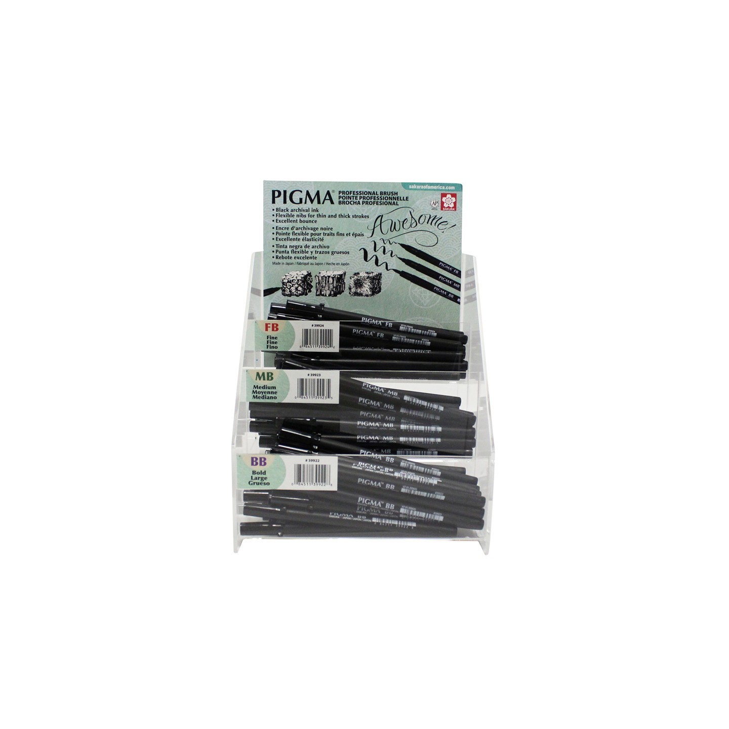 Sakura Pigma Professional Brush Pen, Assorted Sizes, 72-Pack