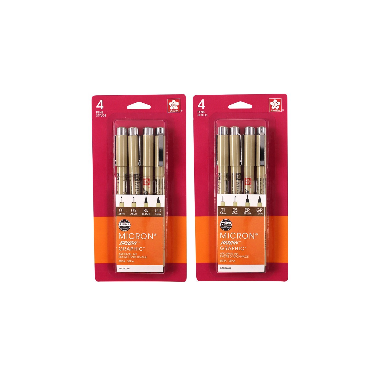 Sakura Pigma Drawing Pens, Sepia, Assorted Sizes, 4 Per Set, 2 Sets
