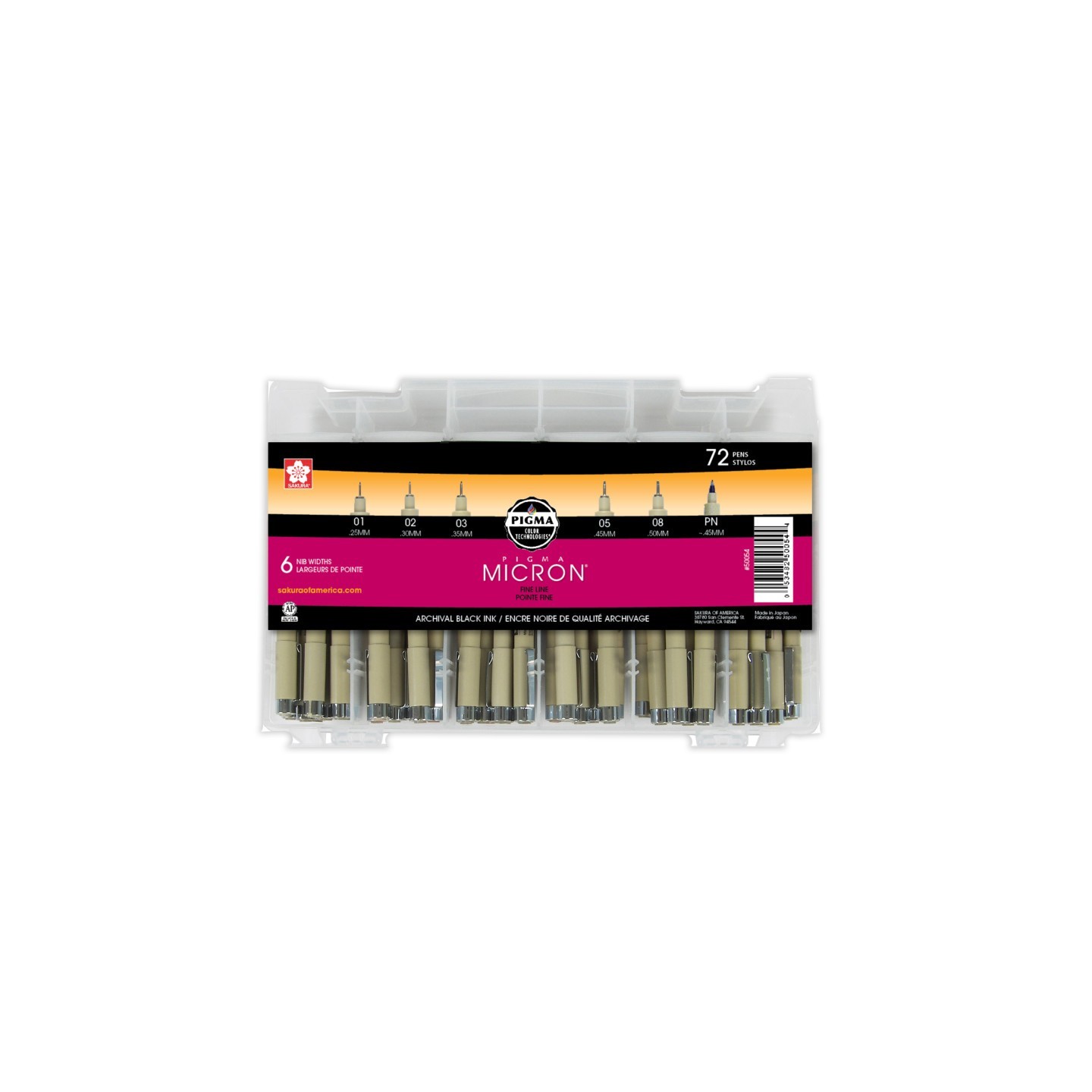 Sakura Pigma Micron Pens Classroom Set, Black, 72-Pieces with Reusable Storage Case