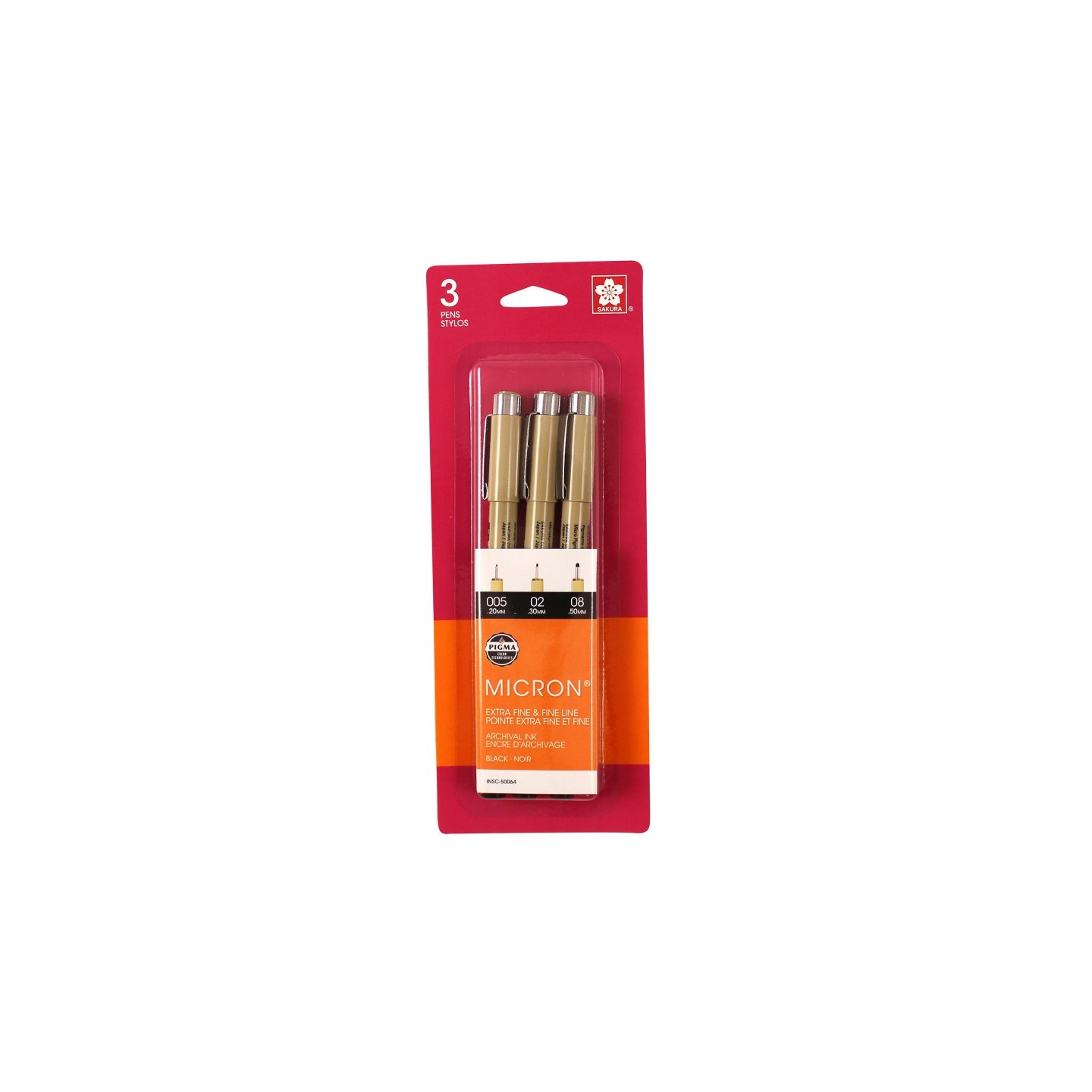 Sakura Pigma Micron Pens, Black, Assorted Sizes, 3-Piece Set, Blister Card