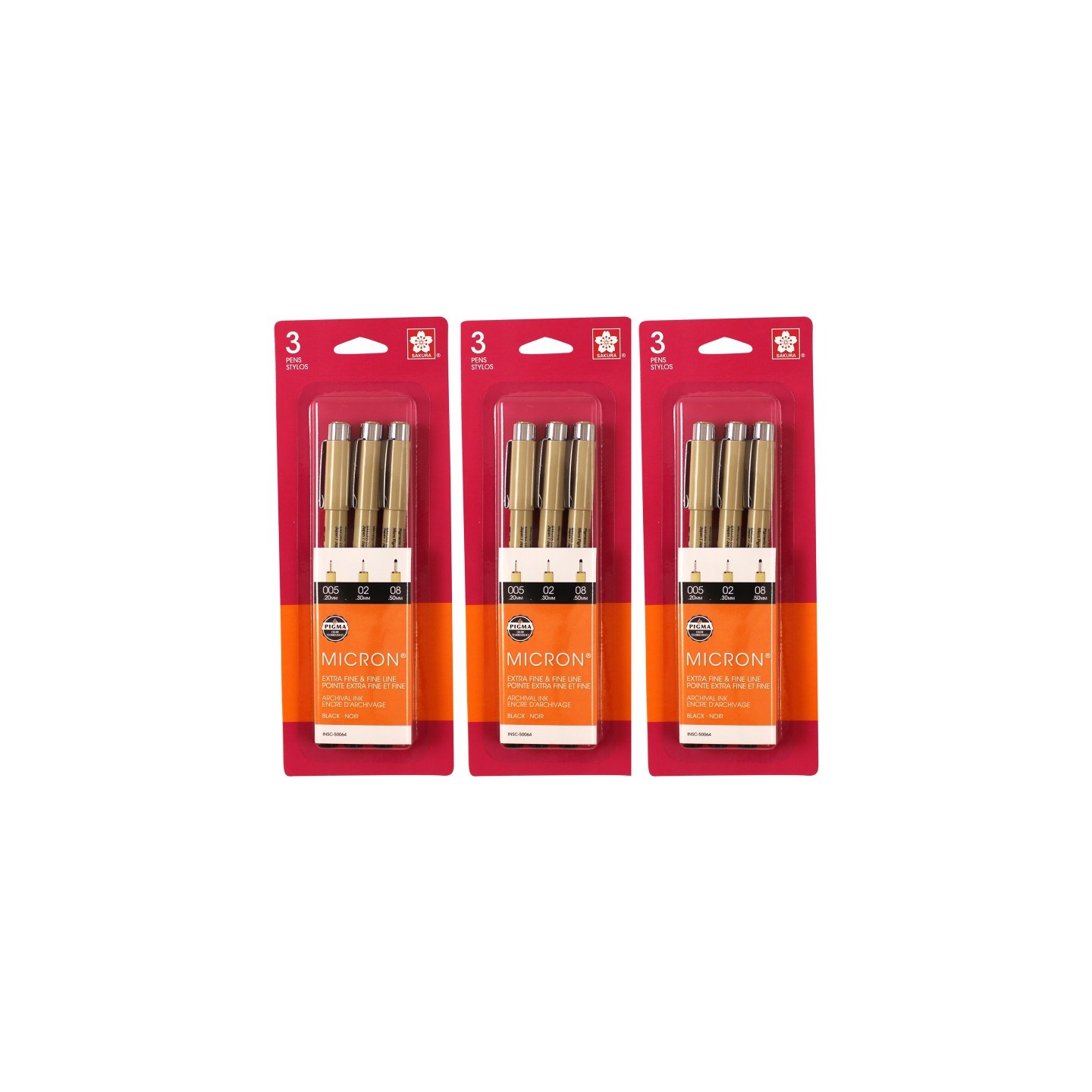 Sakura Pigma Micron Pens, Gray & Black, Assorted Sizes, 3 Per Set, 3 Sets