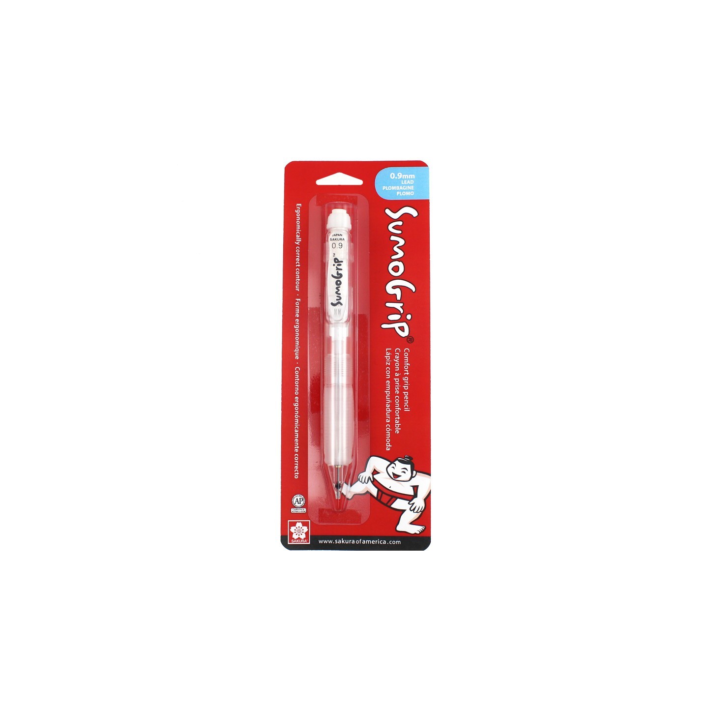 Sakura SumoGrip Comfort Grip Mechanical Pencil, 0.9mm, Clear, Blister Card