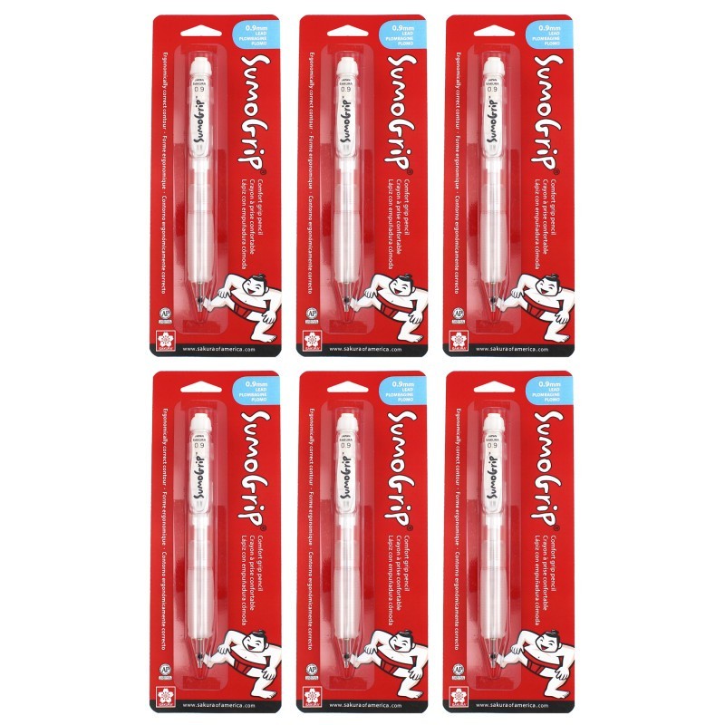 Sakura SumoGrip Comfort Grip Mechanical Pencil, 0.9mm, Clear, Blister Card, Pack of 6