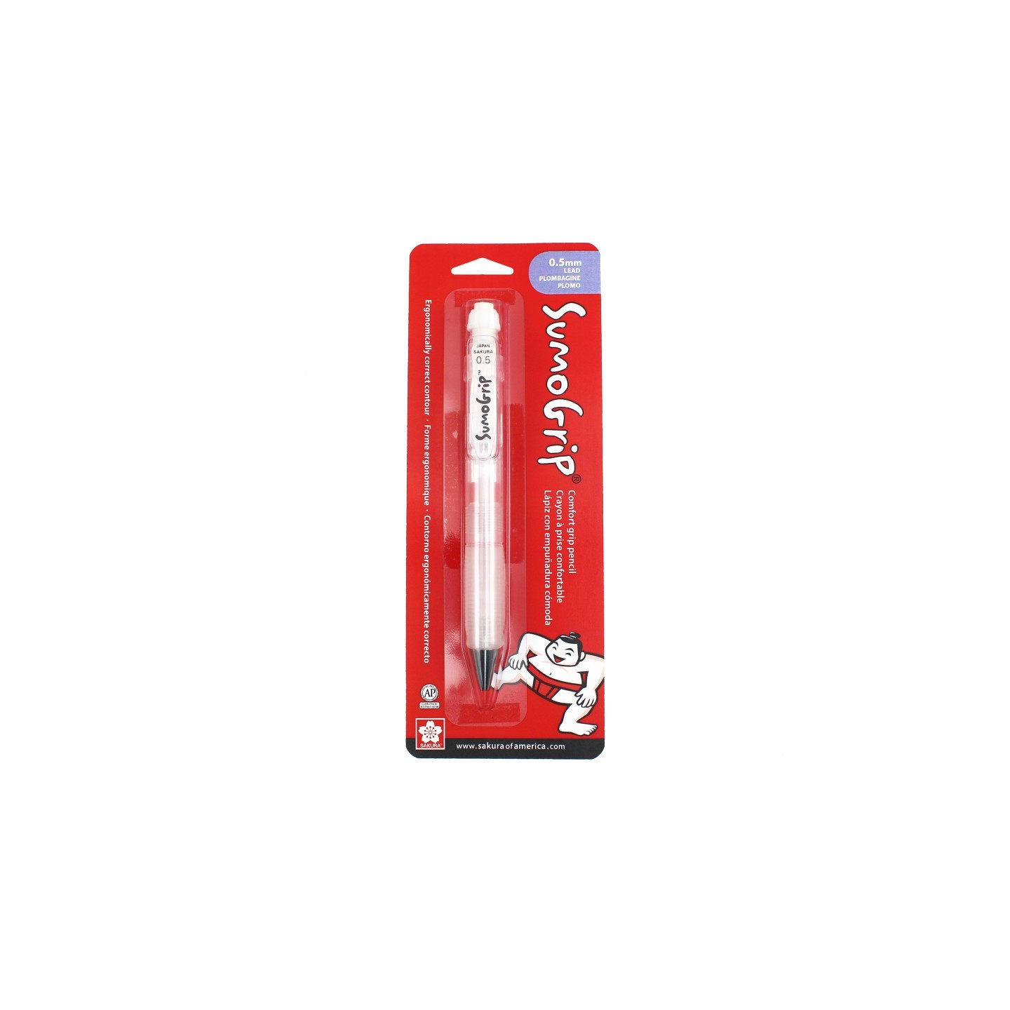 Sakura SumoGrip Comfort Grip Mechanical Pencil, 0.5mm, White, Blister Card