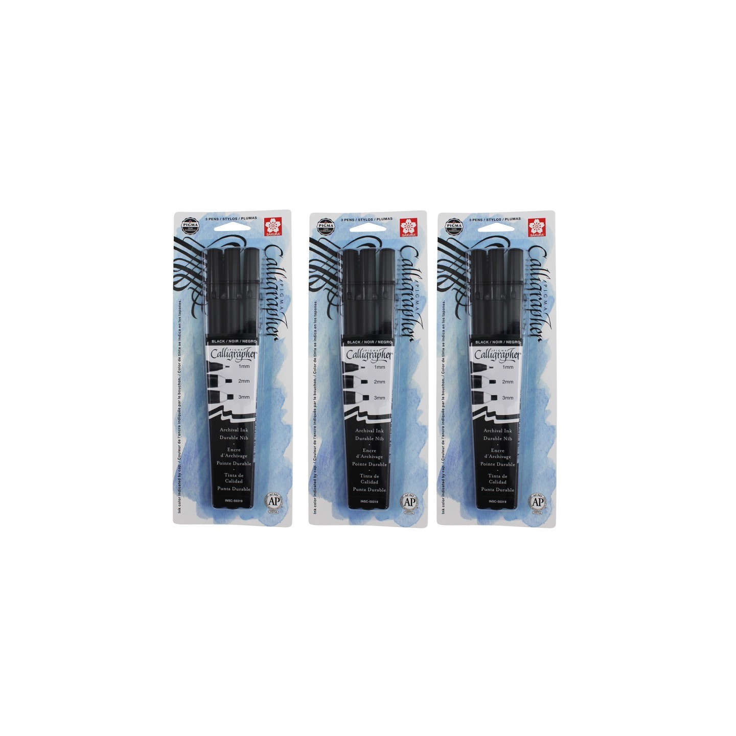 Sakura Pigma Calligrapher, Black, Assorted Sizes, 3 Per Set, 3 Sets