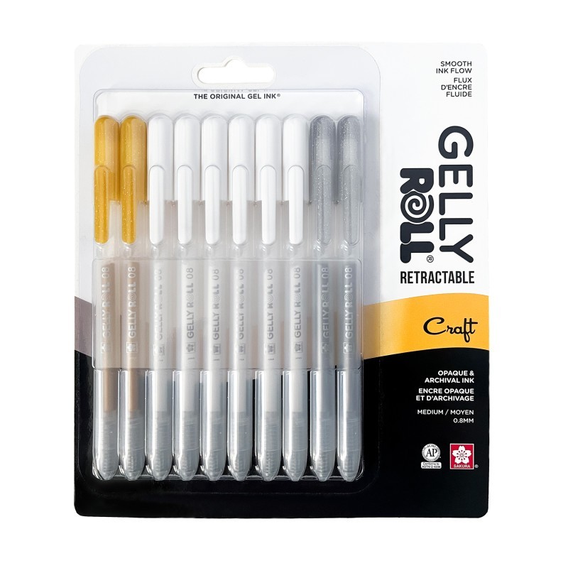 Sakura Retractable Craft Gel Pens, Assorted Colors, 10-Pack, Blister Card