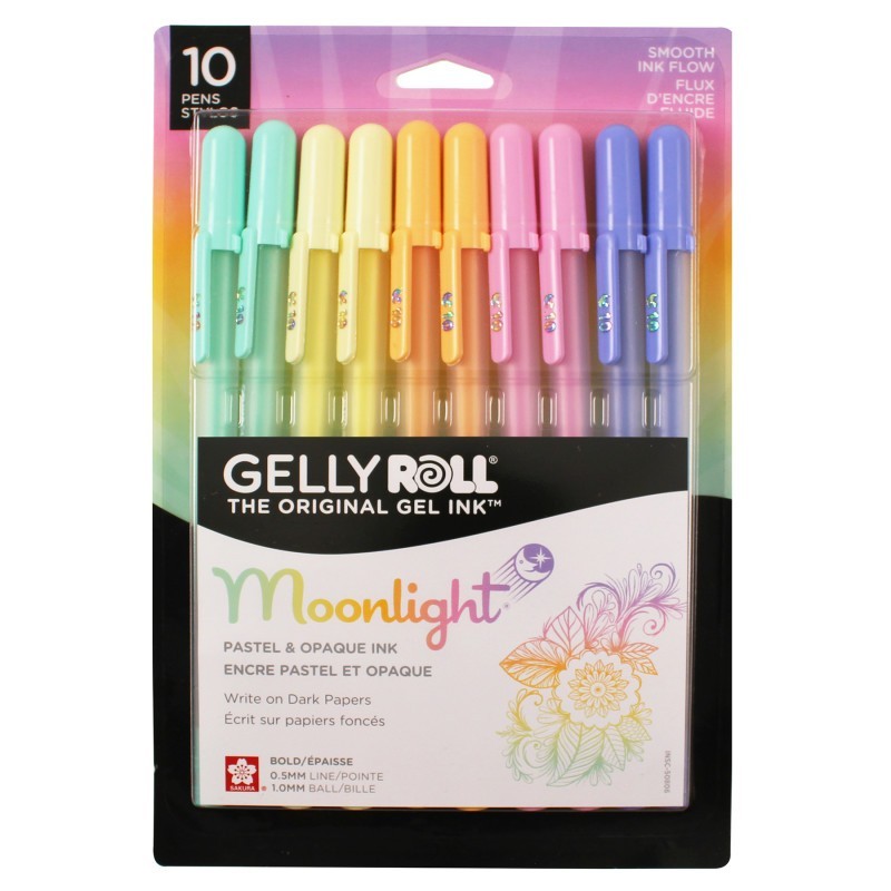 Sakura Moonlight Gel Pens, 10 Bold Point, Assorted Pastel Colors, 10-Piece Set, Blister Pack