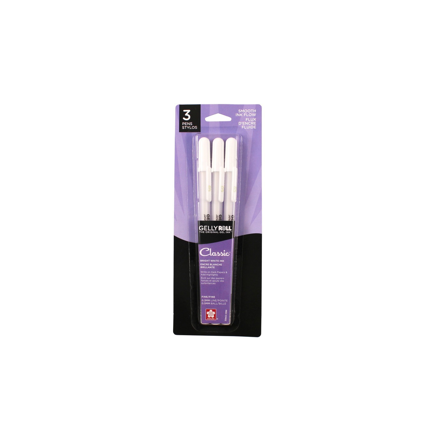 Sakura Gelly Roll Classic Gel Ink Pens, 05 Fine, White, Pack of 3