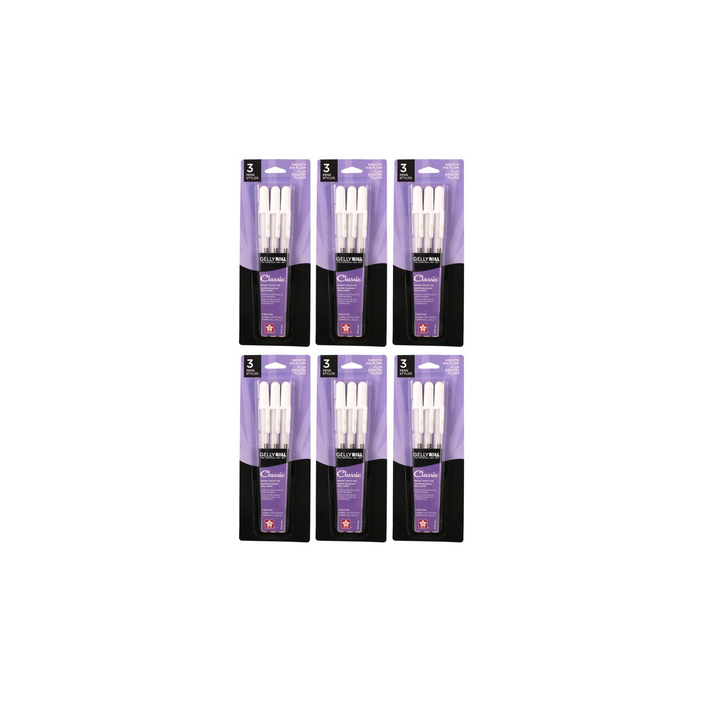Sakura Gelly Roll Classic Gel Ink Pens, 05 Fine, White, 3 Per Pack, 6 Packs