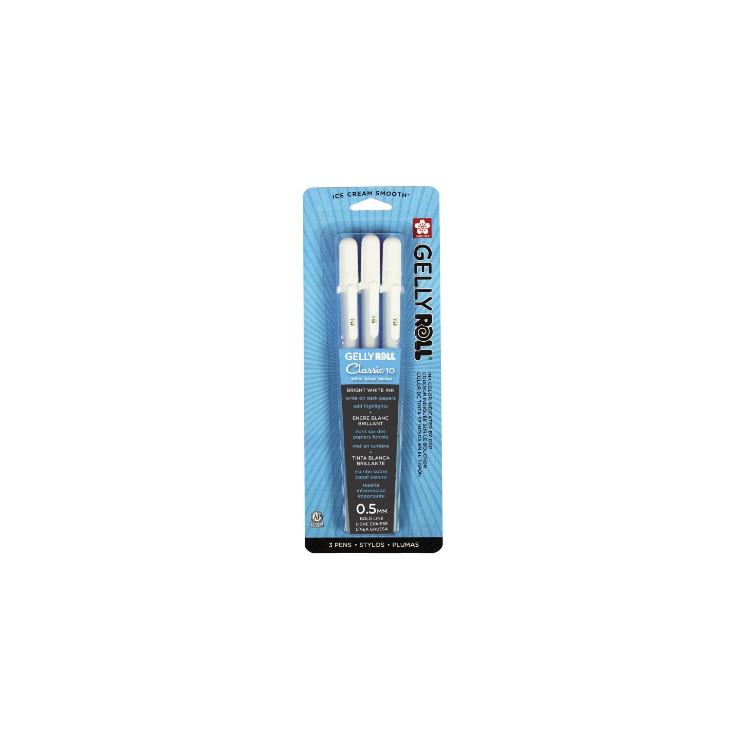 Sakura Gelly Roll Classic Gel Ink Pens, 10 Bold, White, Pack of 3